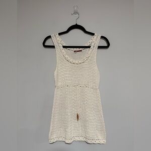 Tape Measure Sleeveless Crochet Knit Babydoll Tank Top Size Small Boho Beach Y2K